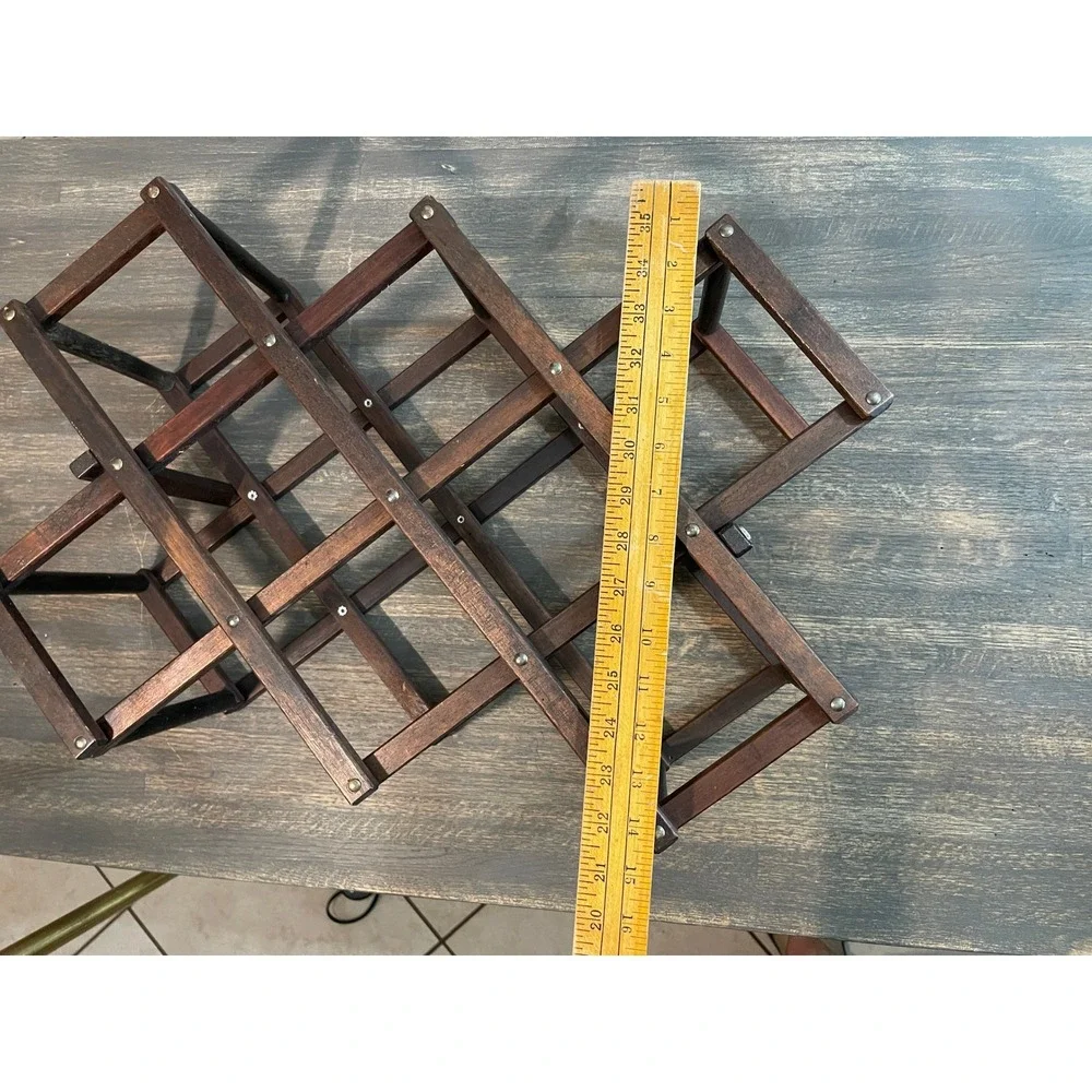 Vintage Wood Accordion Wine Rack 10 Bottle Collapsible Folding Countertop Brown